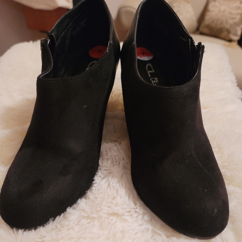 Black suede wedge booties. Size 7